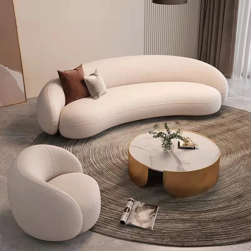 Internet celebrity lamb wool coffee table combination hotel lobby lounge multi-person curved fabric sofa