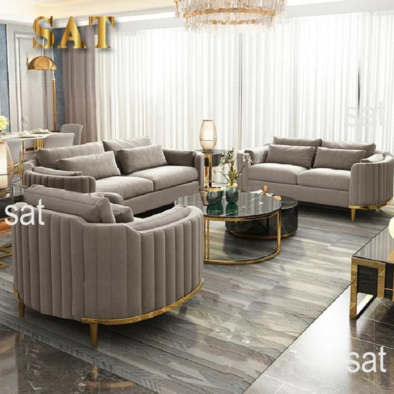 Hot Luxury Sofa Living Room Furniture Curved Dresser Home Lounge Sofa Sets Italian Modern Fabric Velvet Sofa Set Furniture