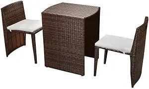 3 Piece Outdoor Bistro Set with Cushions-Poly Rattan Brown-Includes 1 Table and 2 Chairs-Compact Design for Balcony, Patio