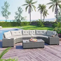 8-Piece Outdoor Wicker Patio Furniture Set with Rectangular Glass Coffee Table for Backyard Conversation