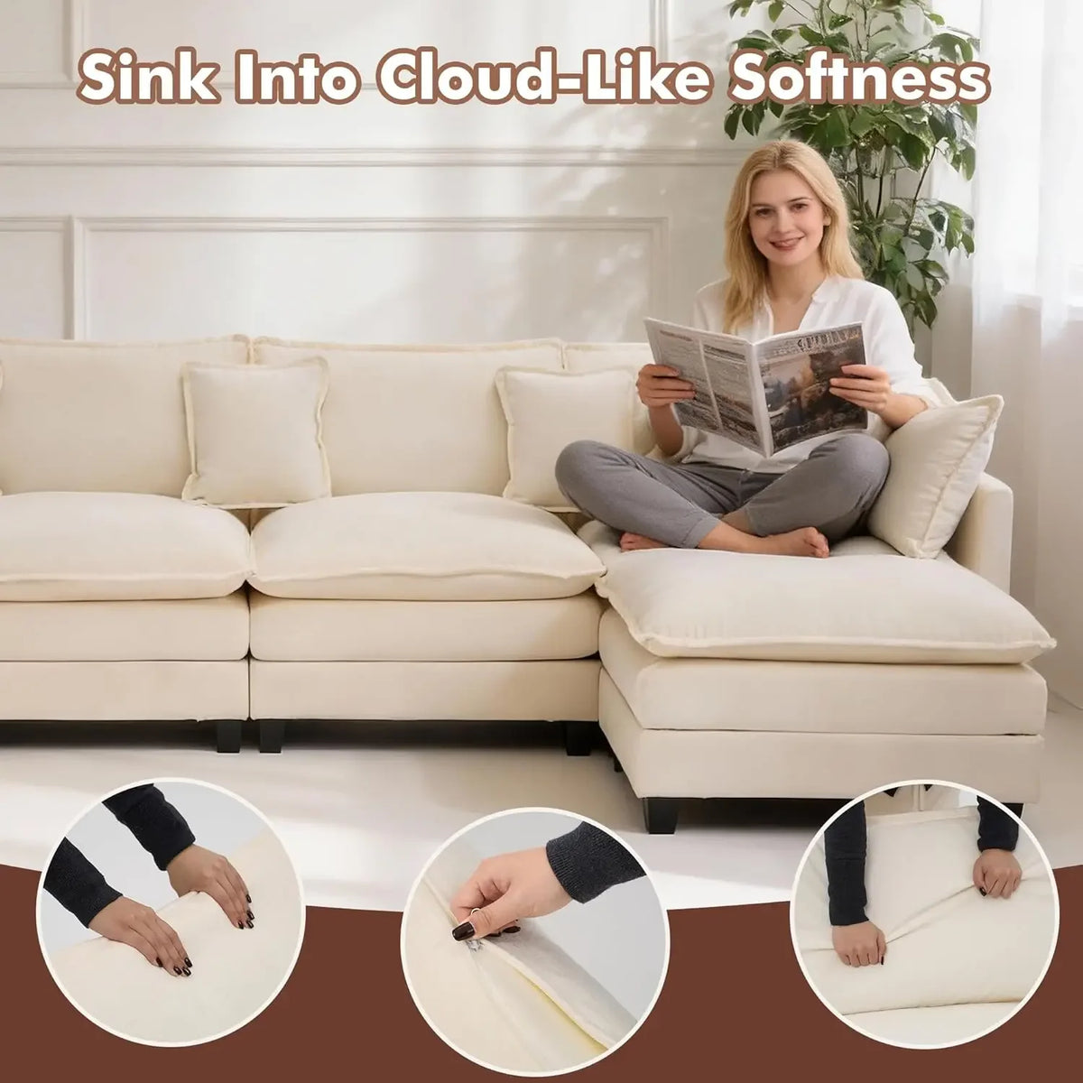 Sectional Couch, Comfy Cloud Modular Sectional Sofa, Deep Seat Modern Cloud Sofa, Modular Sofas for Living Room,, Customized