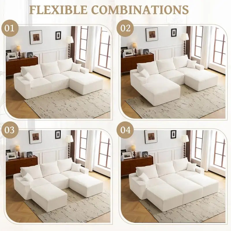 110 Inch L-Shaped Sectional Sofa, Full-Compression 3-Seat Cloud Couch with Chaise, No Assembly Needed Modular Sofa for Living