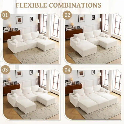 110 Inch L-Shaped Sectional Sofa, Full-Compression 3-Seat Cloud Couch with Chaise, No Assembly Needed Modular Sofa for Living