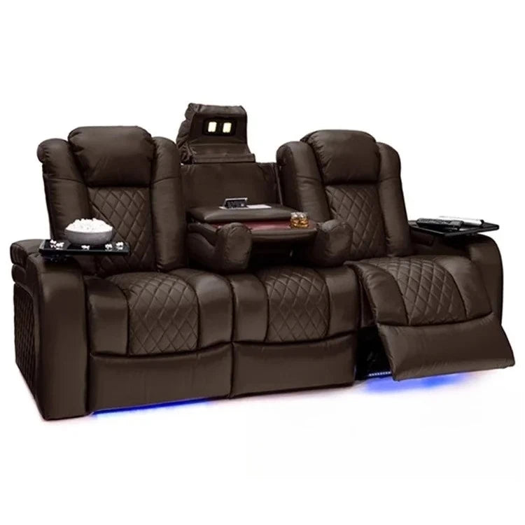 Luxury Dual Motors Power Reclining Sofa with LED Lighting, USB, Hidden Storage, Fold-Down Table & Tray – 3-Seat Recliner Sofa