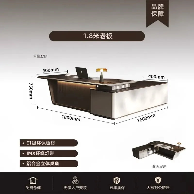 High Quality Light LuxuryOffice Desk Boss L Shaped Work Manager Computer Desks Executive Shelf Escritorio Oficina Furniture