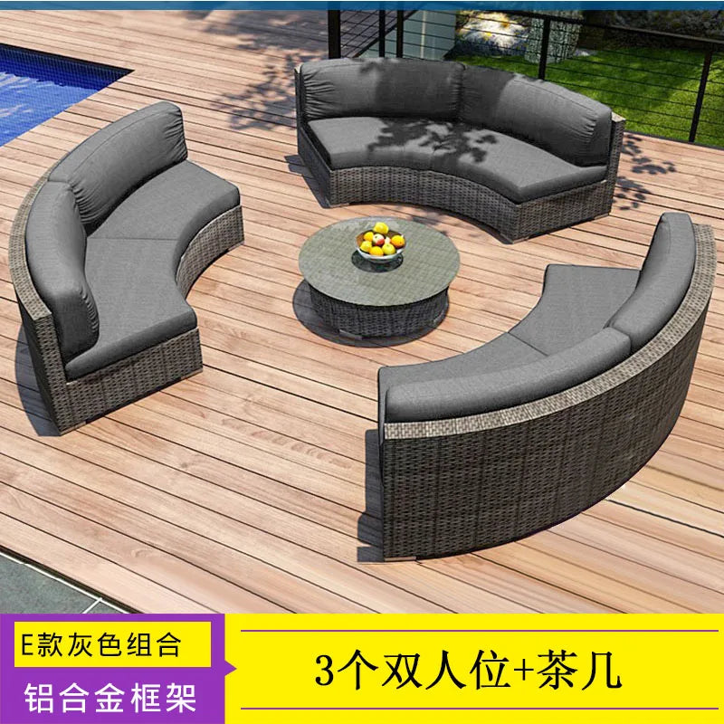 Outdoor Rattan Sofa Circular Villa Terrace Courtyard Rattan Art Living Room Leisure