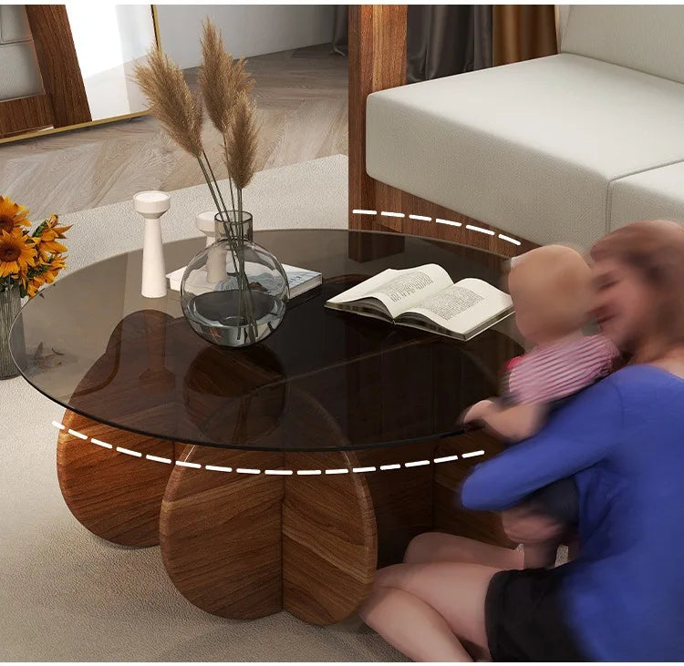 Table basse en verre de luxe légère, moderne, simple, petit appartement, salon, ronde, bois massif, maison, design créatif, table d'appoint de canapé