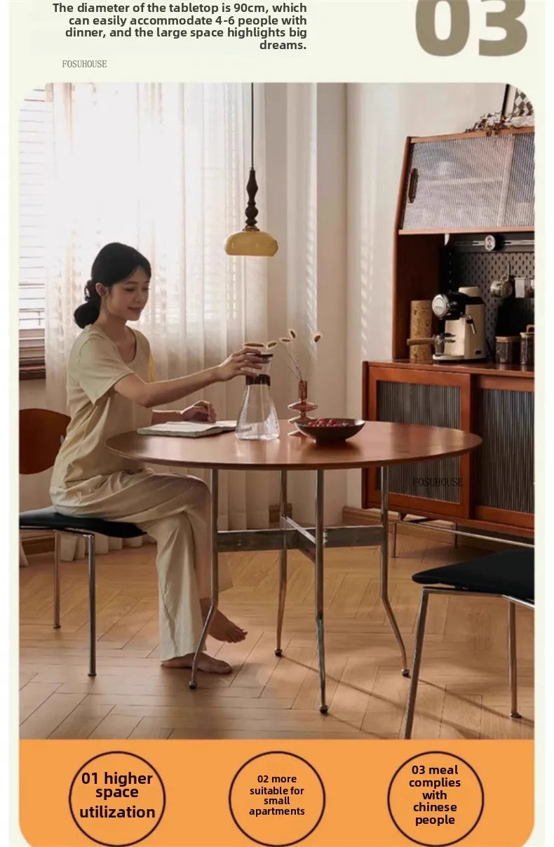 Stainless Steel Solid Wood Round Dining Tables Home Small Round Table Medieval Style Retro Folding Table for Kitchen Furniture