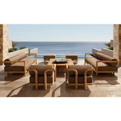Single Premium Teak Outdoor Sofa Comfortable Stylish Modern Design Natural Color
