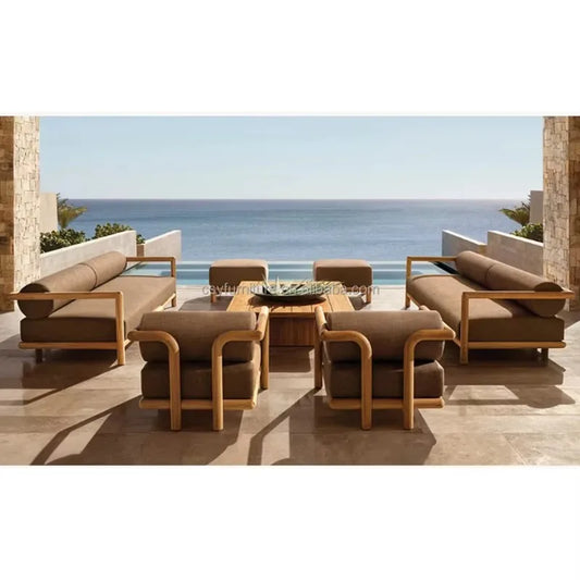 Single Premium Teak Outdoor Sofa Comfortable Stylish Modern Design Natural Color