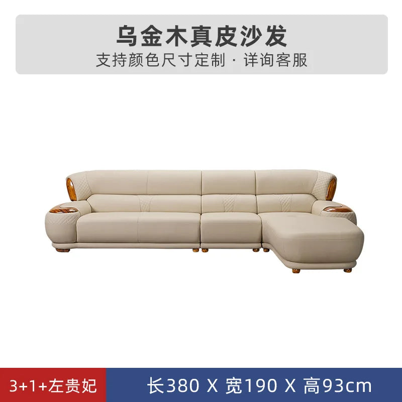 2024 new ebony leather sofa corner new Chinese living room high-end first-layer cowhide sofa solid wood furniture