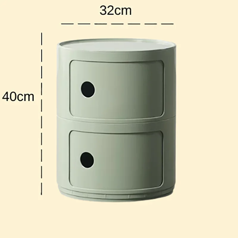 Plastic Round Nightstand Bedside Table Cabinet with Sliding Doors Round Storage Bedside Cabinet Nightstand  for Living Bedroom