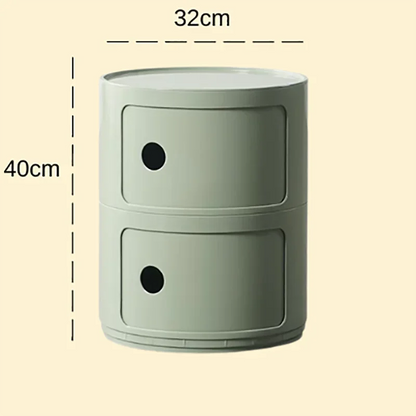 Plastic Round Nightstand Bedside Table Cabinet with Sliding Doors Round Storage Bedside Cabinet Nightstand  for Living Bedroom