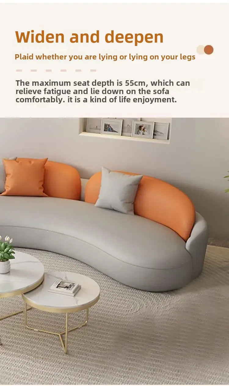 Hotel Sofa, Light Luxury Curved Leather Art Sofa, Cat Scratch Leather,  Salon Rest Set, Sofa and Coffee Combination