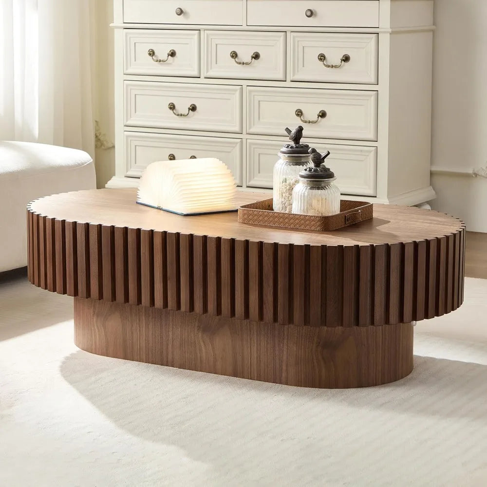 Modern Drum Style Wooden Coffee Table, 43.7