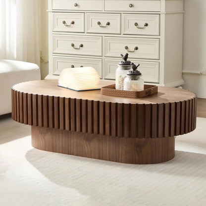 Modern Drum Style Wooden Coffee Table, 43.7" Diameter, for Living Room and Tea Time