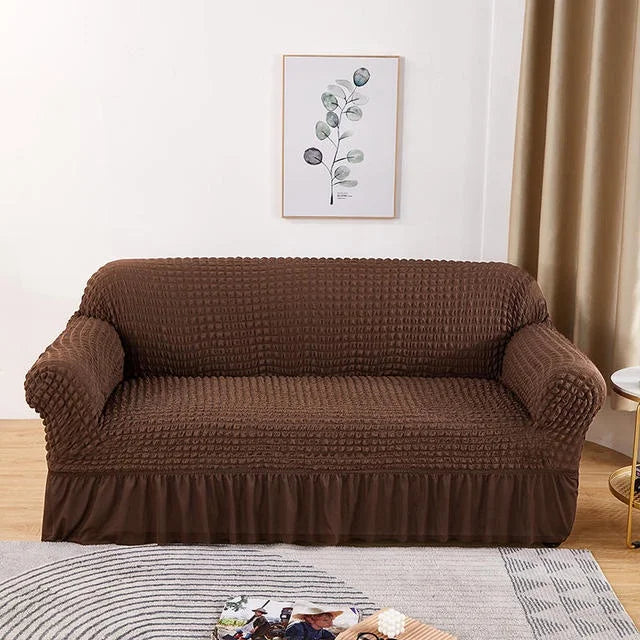 1 Seater Seersucker Sofa Cover with Elastic Skirt Stretch Sofa Protector Removable Slipcover Armchair Cover Elastic Couch Cover