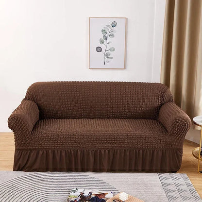 1 Seater Seersucker Sofa Cover with Elastic Skirt Stretch Sofa Protector Removable Slipcover Armchair Cover Elastic Couch Cover