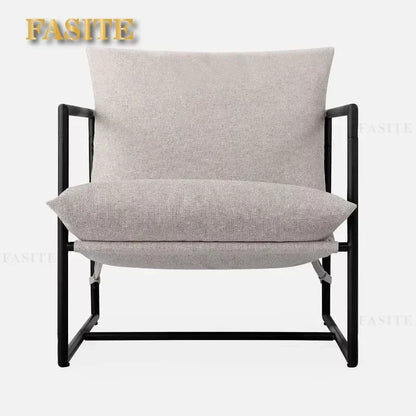 Aidan Sling Accent Chair / Metal Framed Armchair with Shredded Foam Cushioning, Oatmeal Chairs Living Room