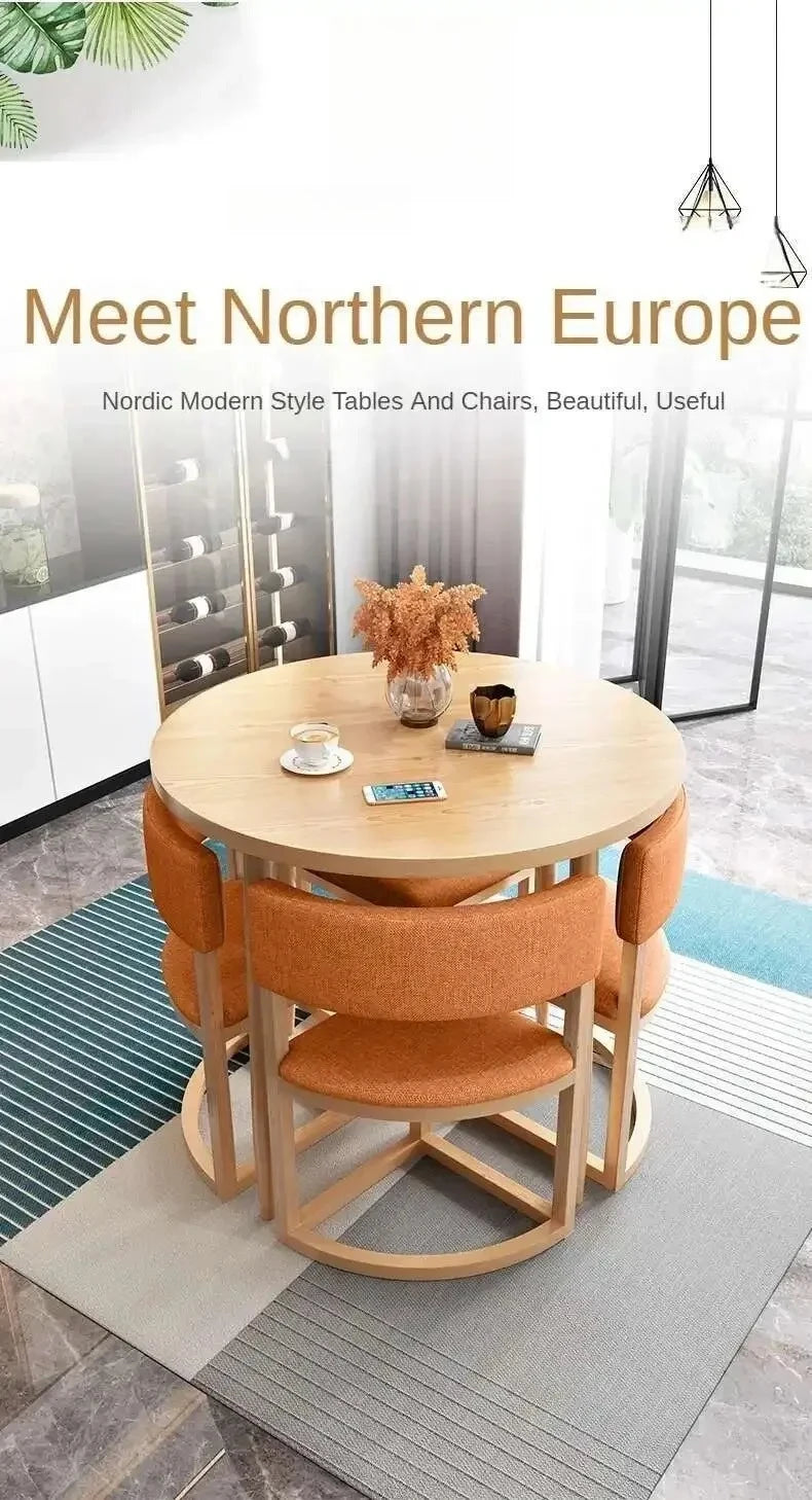 Round Mobile Dining Tables Set Kitchen 4 Chairs Center Wood Table Extendable Luxury Floor Mesa Comedor Home Furniture