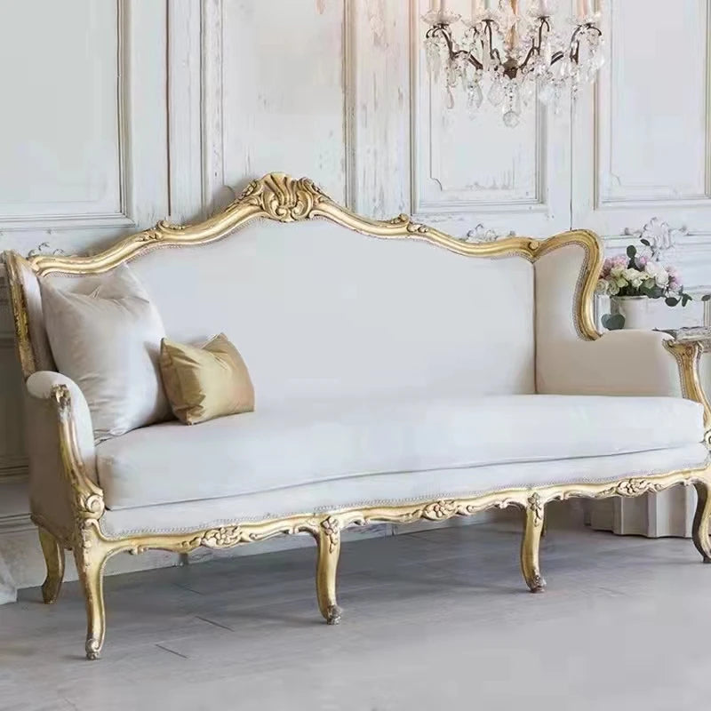 HLZ solid wood sofa three-person small apartment living room European light luxury combination furniture retro