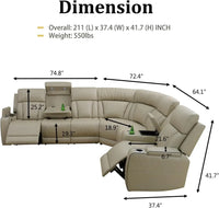 Power Reclining Sectional Sofa USB Chargers and Storage Console, Leather Recliner Sofa for Living Room Furniture Set