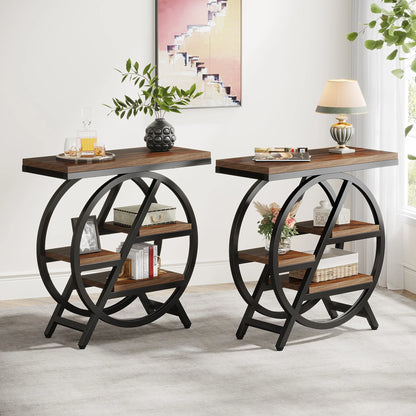 Tribesigns End Table for Living Room, 3-Tier Narrow Side Table with Storage, Wood Sofa Side Table with Geometric Metal Frame