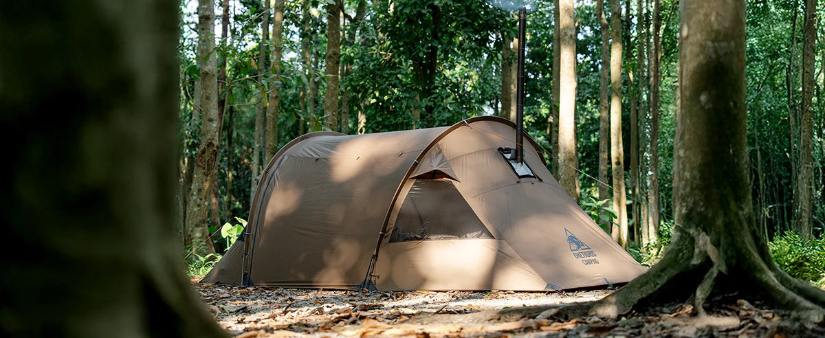 OneTigris Raven Nest Tunnel Hot Tent 2 Person Camping Shelter with Stove Jack 4 Season Waterproof Tent for Backpacking Bushcraft
