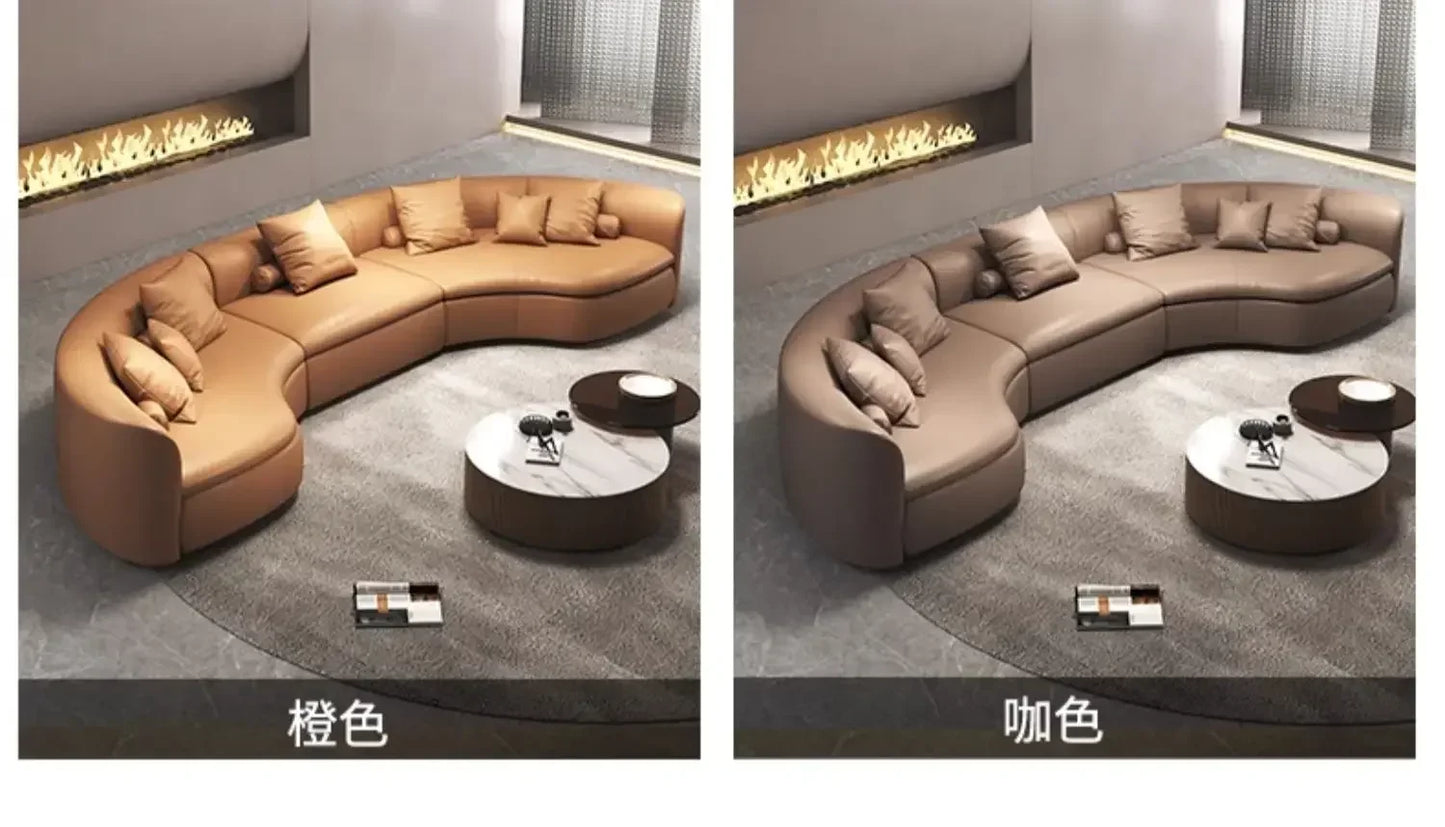 Italian Minimalist Circular Curved Leather Sofa Large Apartment Living Room Corner Leather Sofa
