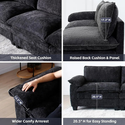 Sofa Comfy Cloud Couch, L Shaped 3 Deep Seat Sofa Couch with Ottoman