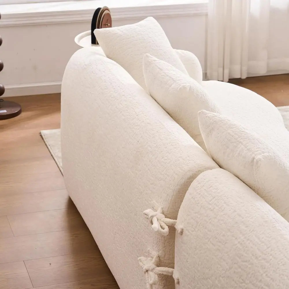 Curved Sectional Sofa, Oversized L-Shape Deep Seating Cloud Sofa, 4-Seater Chenille Couch with Chaise, Ready to Use, Beige White