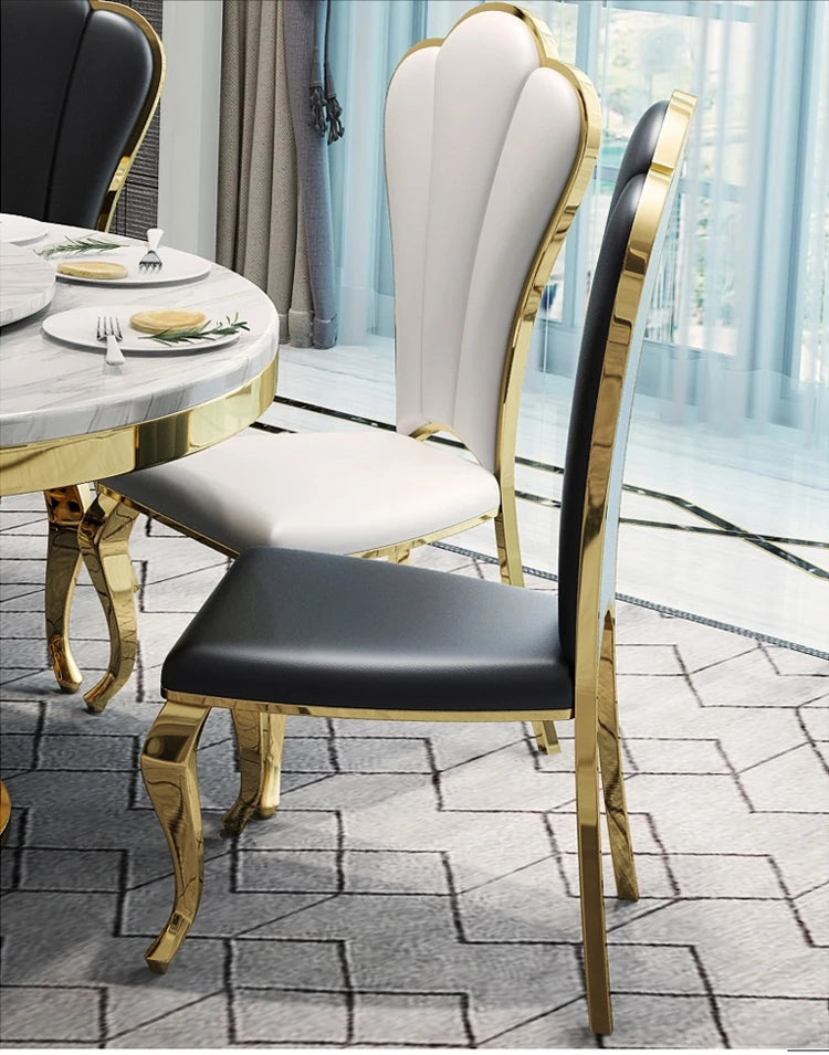 Modern simple stainless steel luxury hotel dining chair high-end soft bag white leather back chair fashionable home dining chair