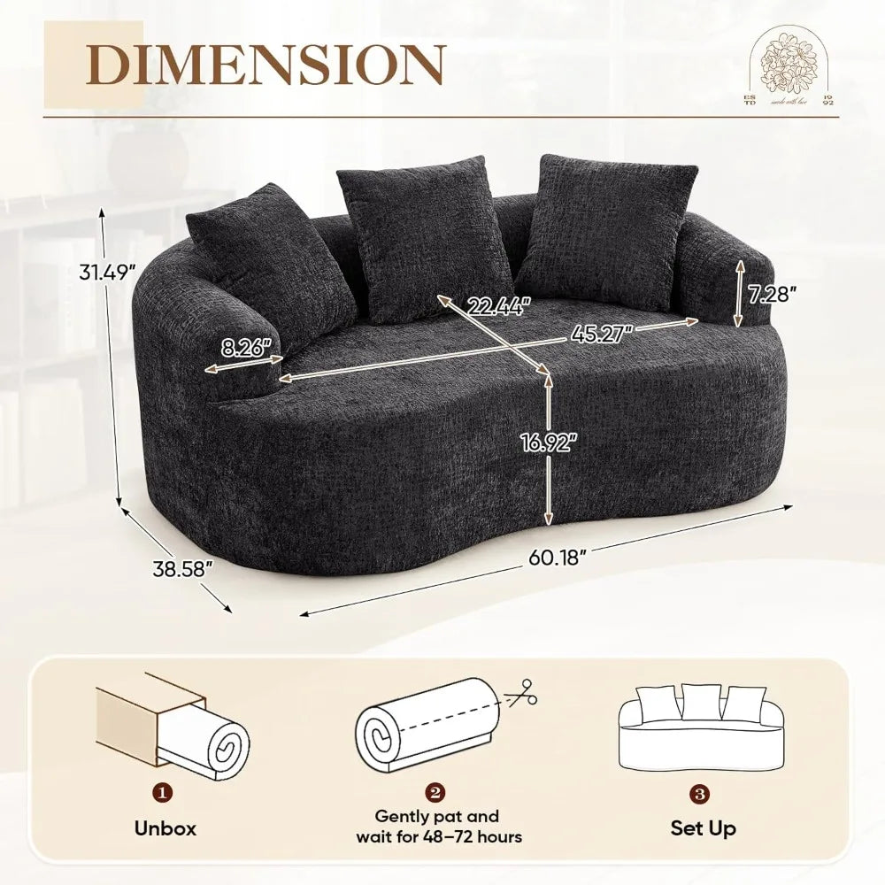 Modern Cloud-Inspired Chenille Loveseat with Pocket Springs and Memory Foam for Small Spaces: Plush and Comfortable Curved Secti