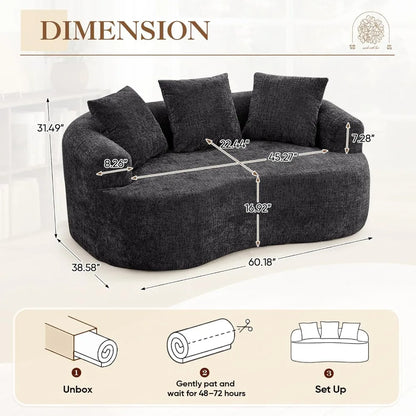 Modern Cloud-Inspired Chenille Loveseat with Pocket Springs and Memory Foam for Small Spaces: Plush and Comfortable Curved Secti