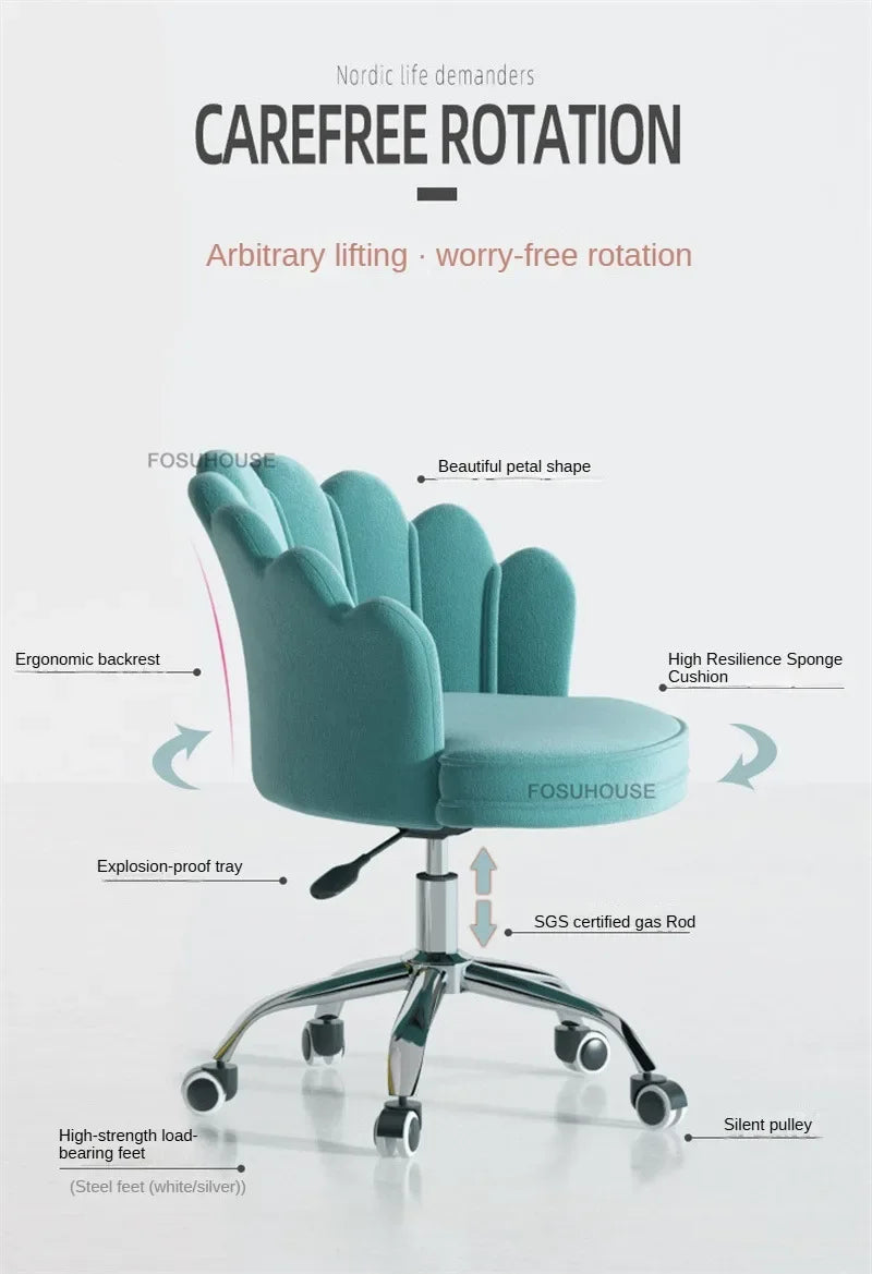 Creative Simple Fabric Petal Office Chairs Household Bedroom Gaming Chairs Lift Backrest Computer Chair for Study Desk Chair WW