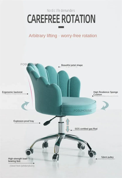 Creative Simple Fabric Petal Office Chairs Household Bedroom Gaming Chairs Lift Backrest Computer Chair for Study Desk Chair WW
