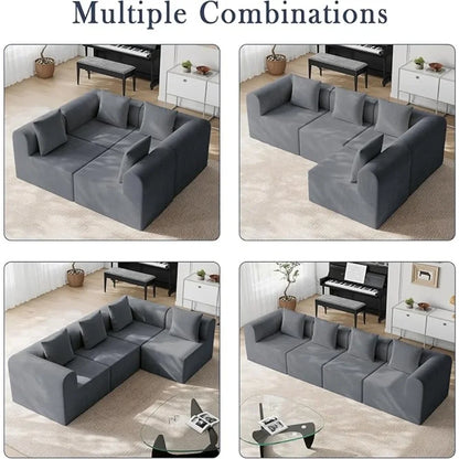 Cloud Modular Sectional Sofa with 2 Storage Ottomans 160.6" Down Filled Comfort U Shaped Sofa Minimalist Wide Deep Seat Couch