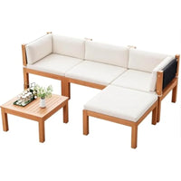 5 Pieces Acacia Wood Outdoor Sectional Sofa Set with Coffee Table, Outdoor L-Shaped Couch with All-Weather Cushion for Pa
