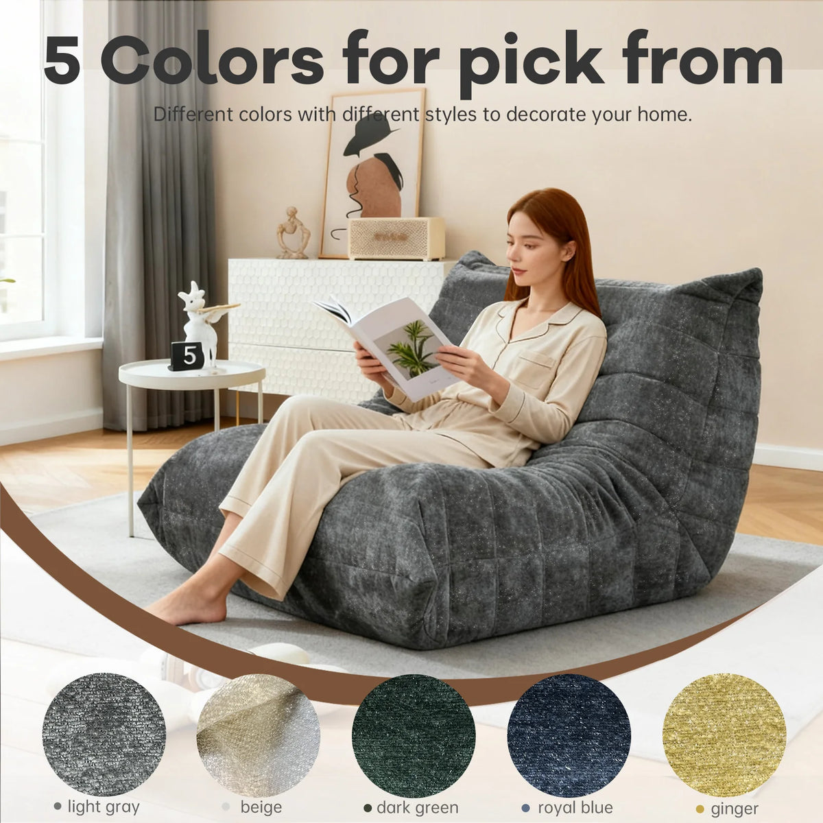 Adult-sized, super-large bean bag chair  with memory foam filling, faux fur-like casual chair, ergonomic design, new model cater