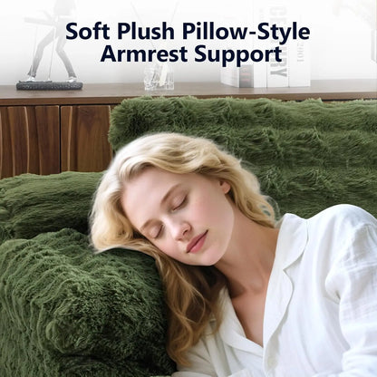 Green Boneless Couch Oversized Reading Chair Upholstered Bubble Fleece Cloud Couch Sofa Recliner Bed