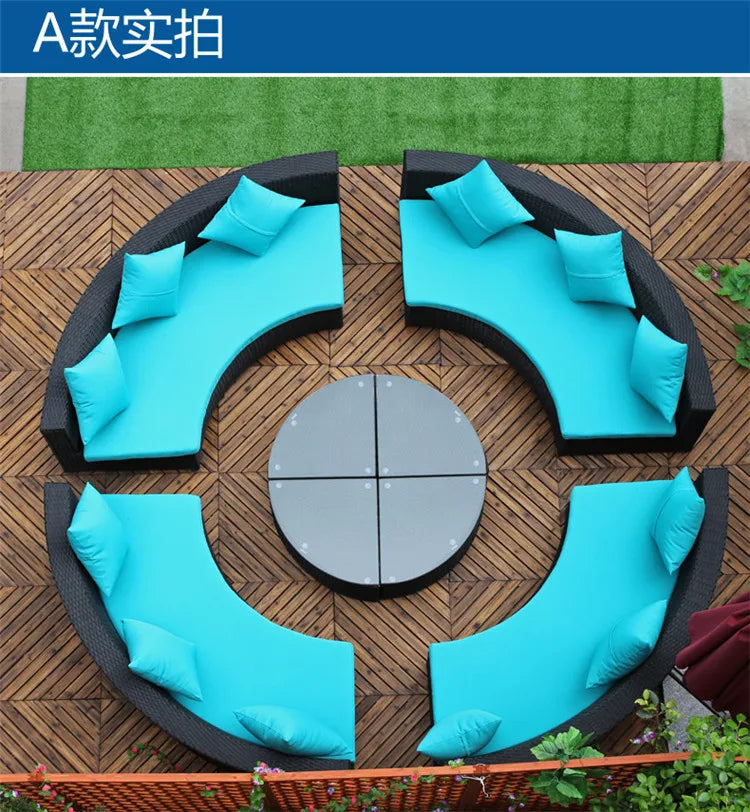 Modern Imitation Rattan Round Sofa Set Outdoor Garden Patio Rattan Woven Sofa Leisure Balcony Rattan Chair Furniture