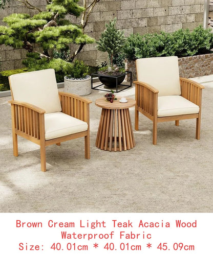 Outdoor Acacia Wood Patio Furniture Set - Modern Club Chair Conversation Set with Side Table for Garden, Patio & Deck (Brown