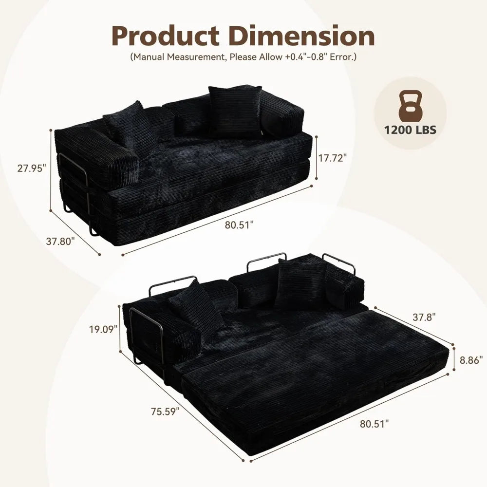 U-shaped Modular Sofa: Modern Minimalist Corduroy, No Assembly, Comfortable Living/Bedrooms (Black)