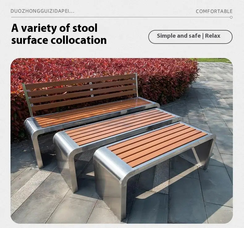 Outdoor Waterproof Sales Park New Hotel Patio 2022 Design Wholesale Steel Wooden Garden Bench