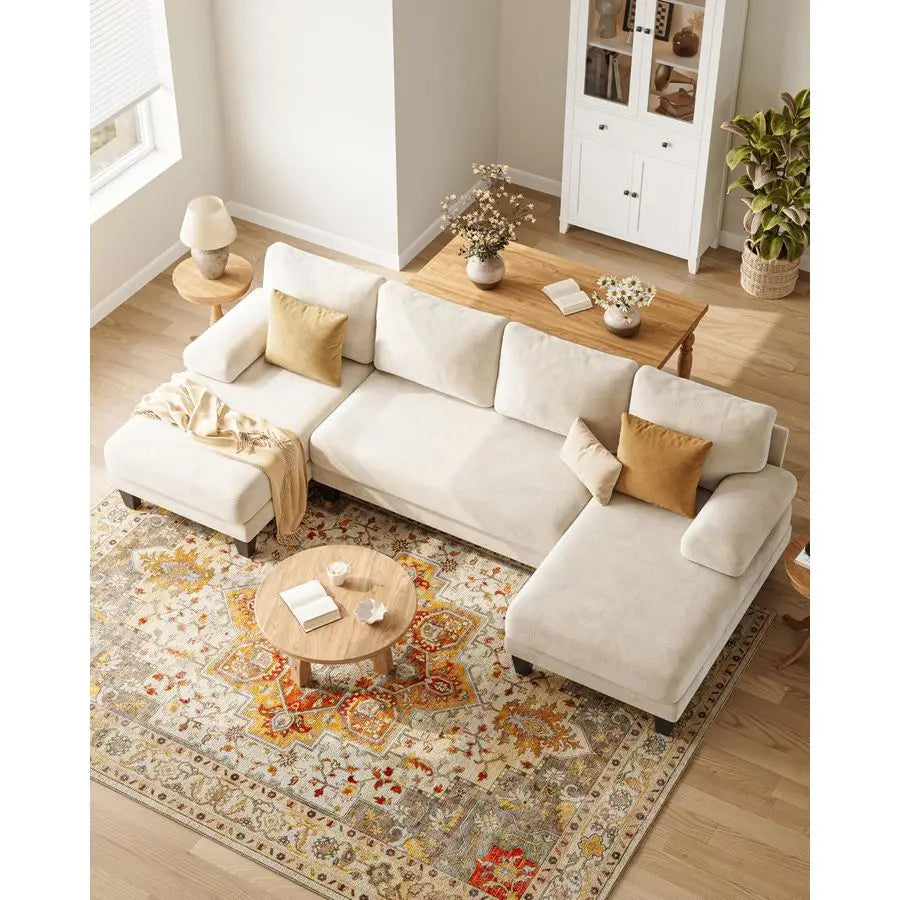UShaped Sectional Couches for Living Room 112 Inch Modern Sectional Couch Warm White Chenille Sofa with Double Chaise, Custom