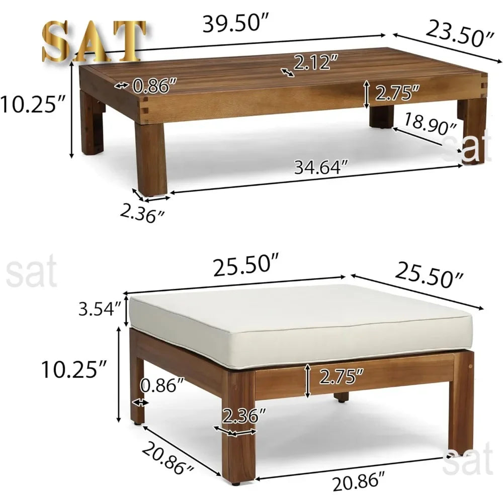 L # Alice Outdoor 5 Piece Acacia Wood Sofa Set, Teak Finish, Beige