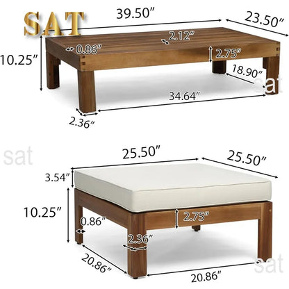 L # Alice Outdoor 5 Piece Acacia Wood Sofa Set, Teak Finish, Beige