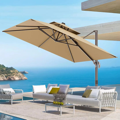 9' X 12' Cantilever Outdoor Patio Umbrellas with Base Included, Large Rectangle Umbrella Heavy Duty 360°Rotation Offset