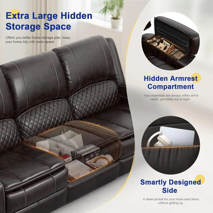 3 Seat Recliner Sofa with Console, Armrest, PU Leather, Cup Holders, USB Ports, Living Room/RV, Customized