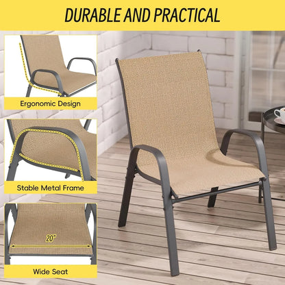Patio Chairs Set of 4, Stackable Outdoor Dining Chairs Set with Breathable Seat Fabric, All-Weather Powder-Coated Metal